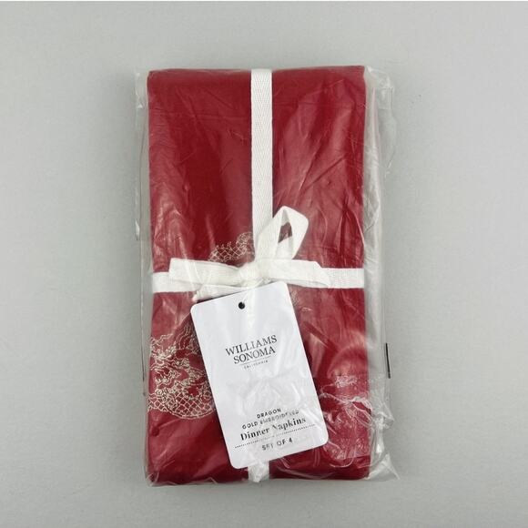 Williams Sonoma Dinner Napkins Set 4 Dragon Embroidered Lunar New Year Red NWT - Picture 8 of 8